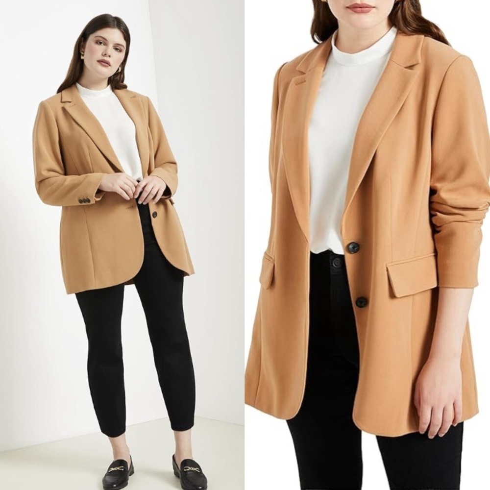 Eloquii The 365 Semi Stretch Two Button Blazer Tan Size 16